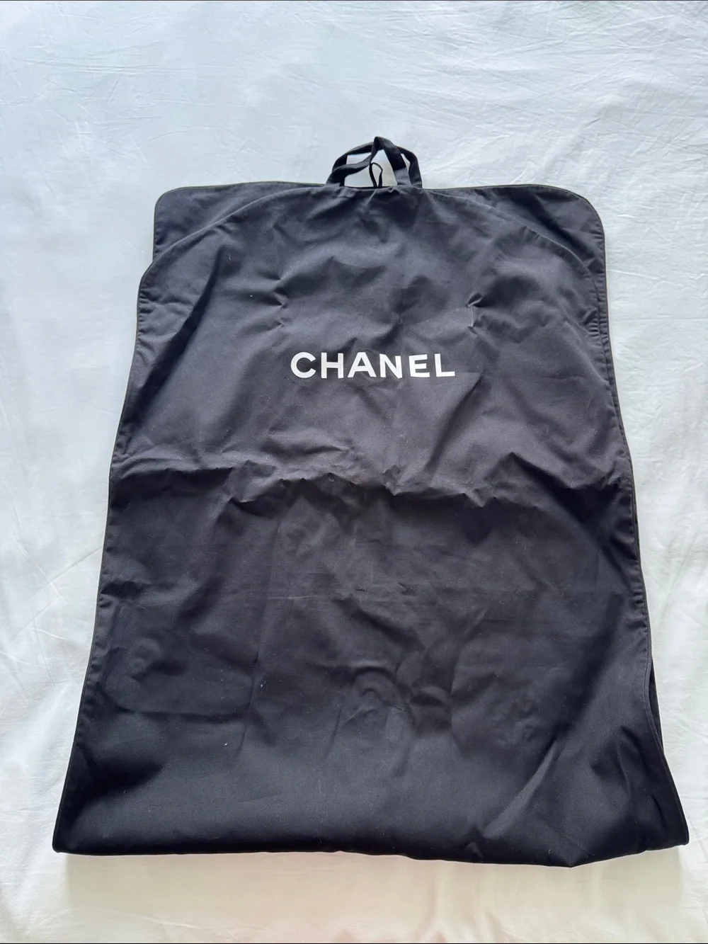 CHANEL Black Garment Bag with White Logo